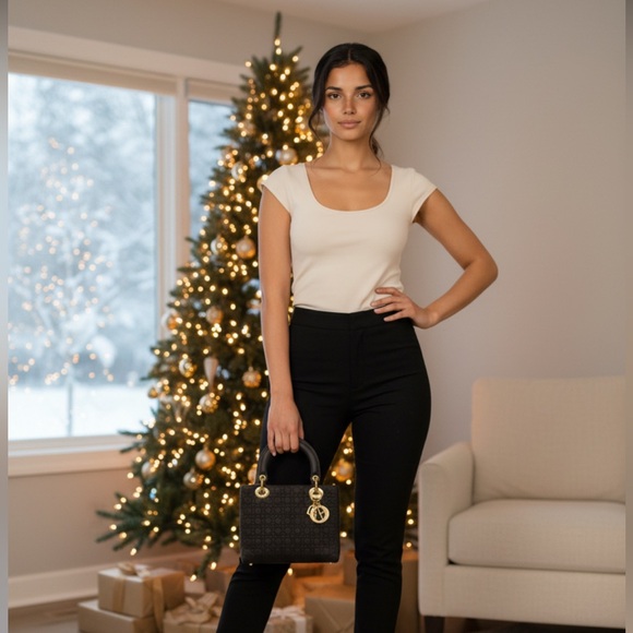 Dior Handbags - CHRISTIAN DIOR Black CANNAGE Quilted Canvas Mini LADY DIOR Bag